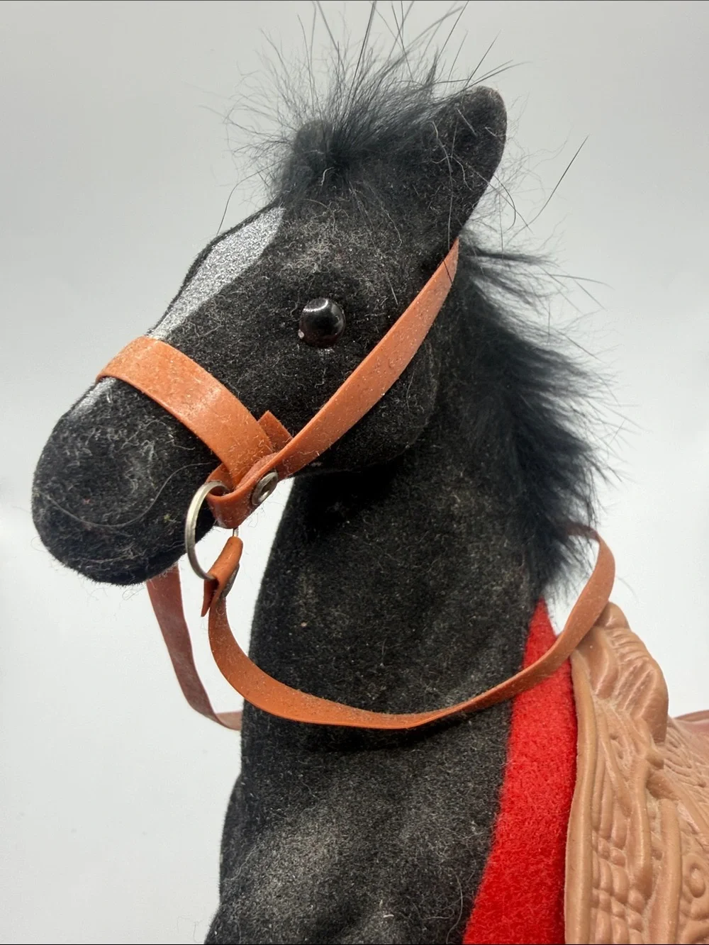 Vintage Flocked Black Stallion Horse Saddle Western Equestrian Figure Model Toy